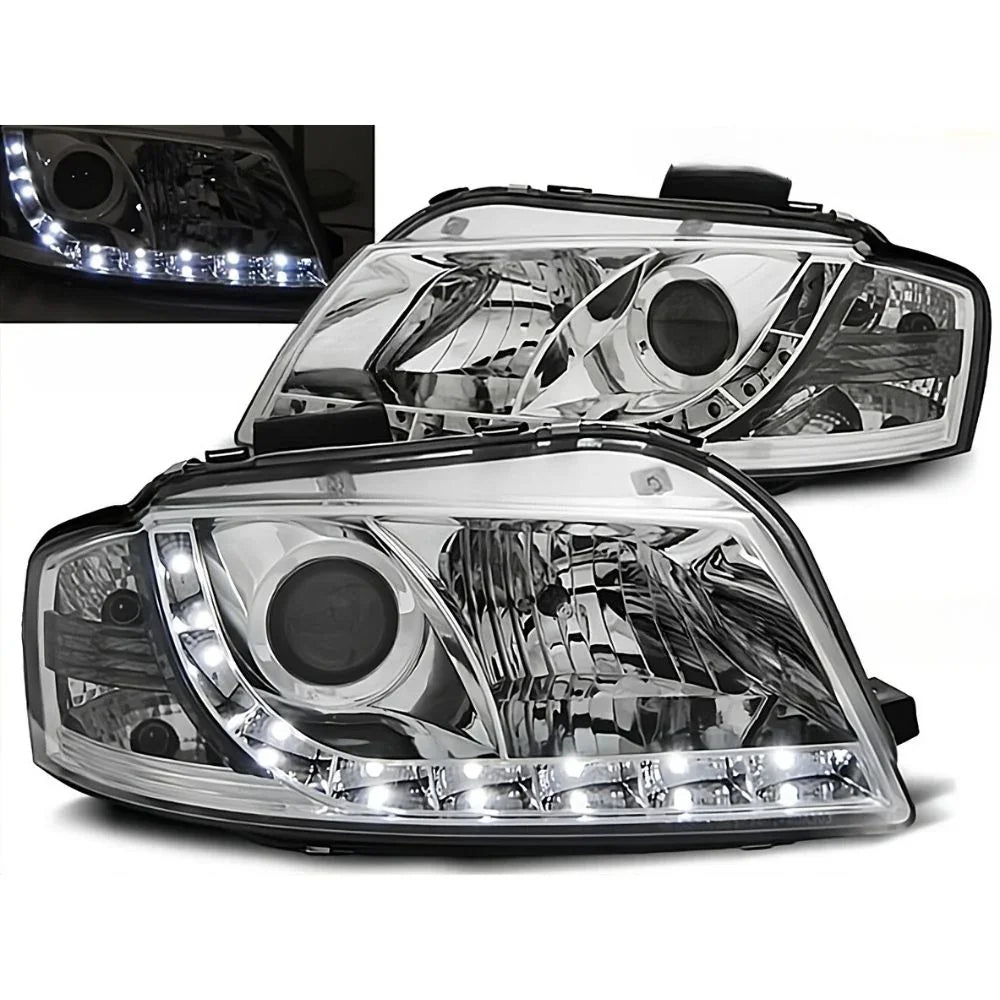 Audi A3 8P 8PA 2003-2008 Fari Anteriori LED Diurne Cromati - autorivallo