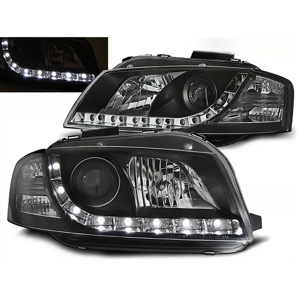 Audi A3 8P 8PA 2003-2008 Fari Anteriori LED Diurne Neri - autorivallo