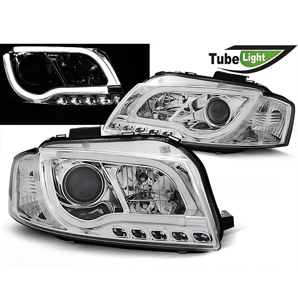 Audi A3 8P 8PA 2003-2008 Fari Anteriori LED Cromati Lightube - autorivallo