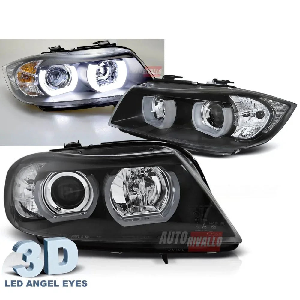 BMW Serie 3 E90 E91 05-08 Fari Anteriori Angel Eyes 3D U-LED - autorivallo