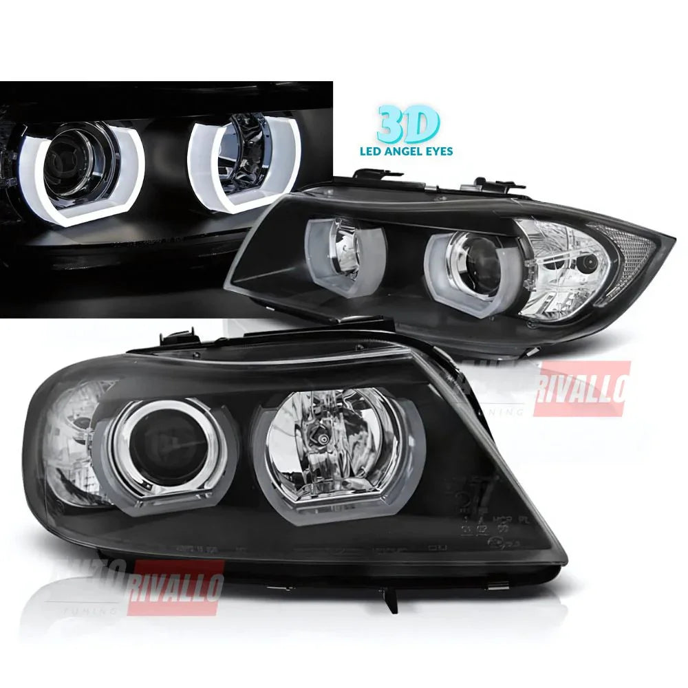 BMW Serie 3 E90 E91 2005-2008 Fari Anteriori Angel Eyes 3D LED - autorivallo