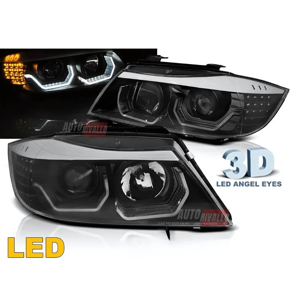 BMW Serie 3 E90 E91 2005-2008 Fari Anteriori LED 3D Neri - autorivallo