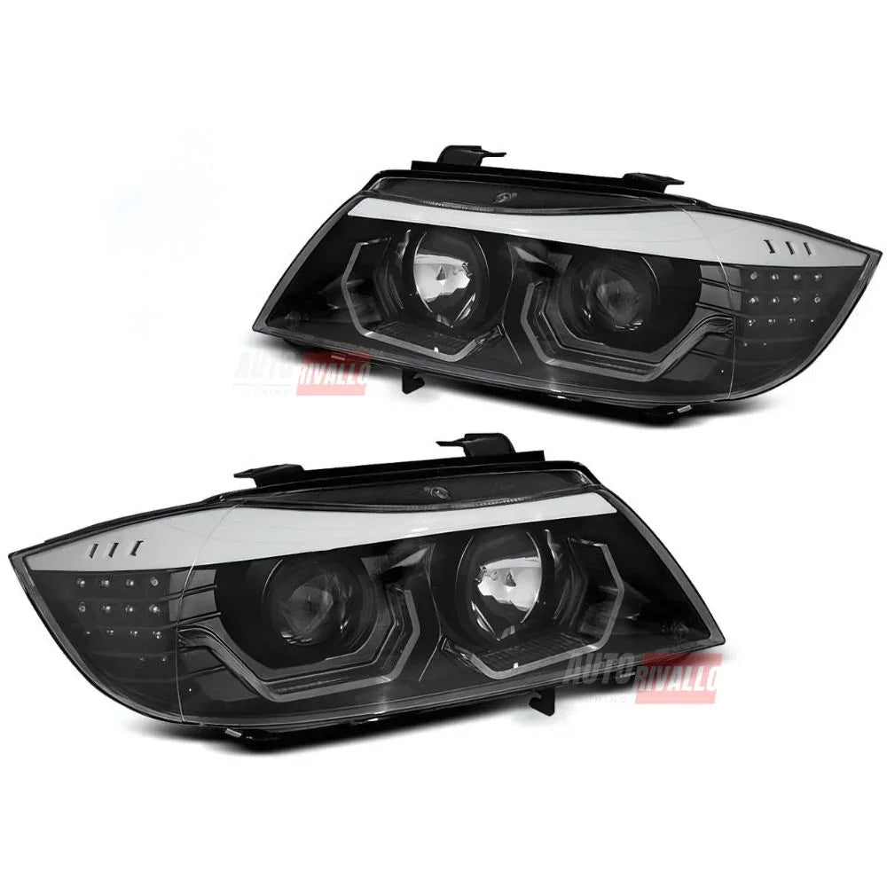 BMW Serie 3 E90 E91 2005-2008 Fari Anteriori LED 3D Neri - autorivallo