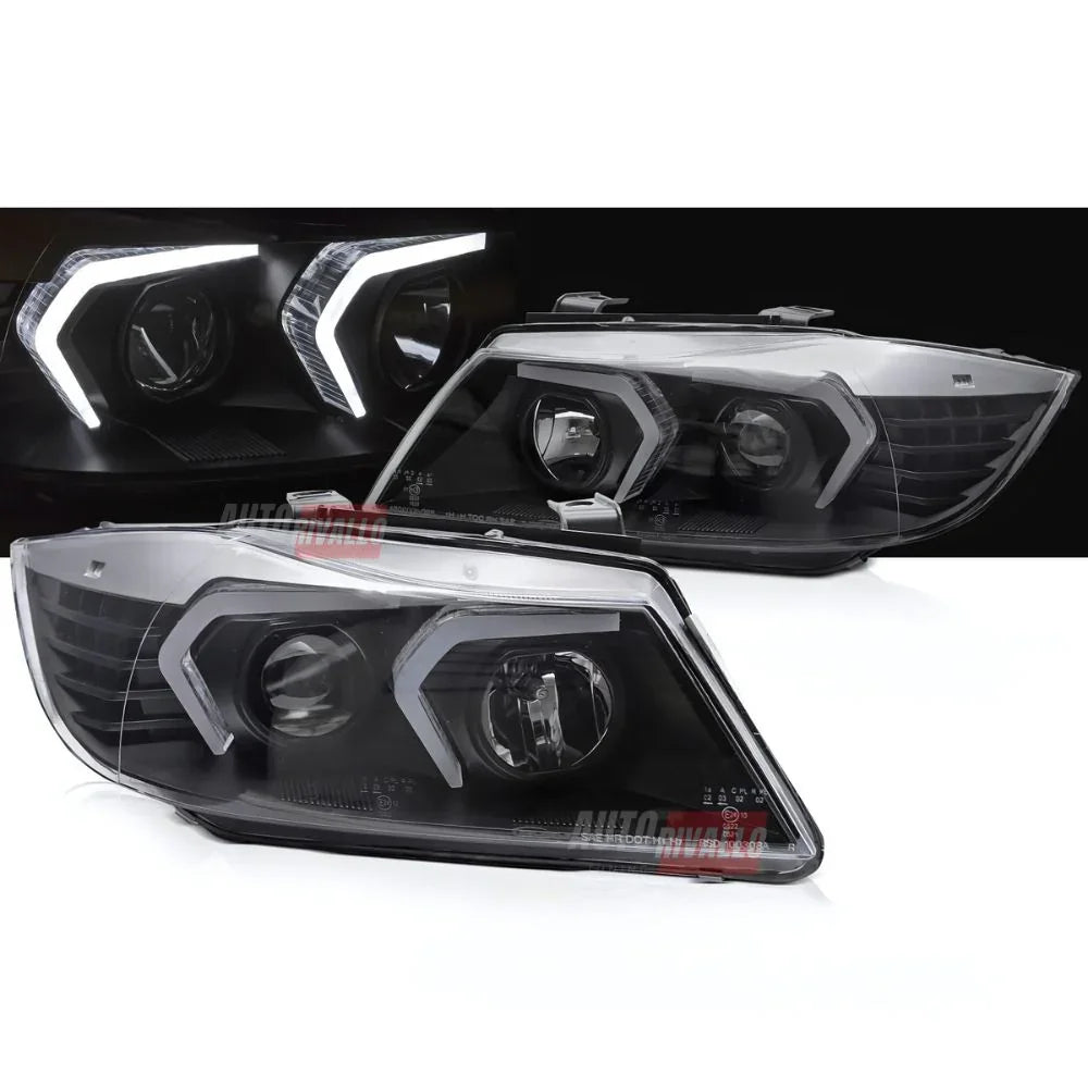 BMW Serie 3 E90 E91 2005-2008 Fari Anteriori a LED Neri - autorivallo