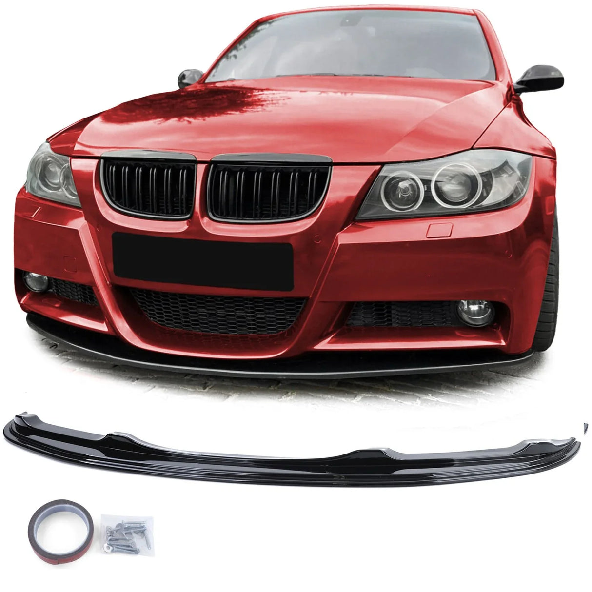 BMW Serie 3 E90 E91 2005–2008 Spoiler Anteriore Nero Lucido - autorivallo