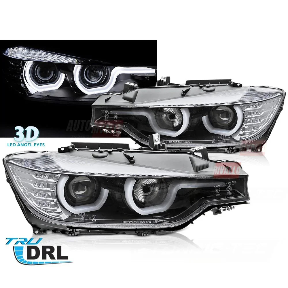 BMW Serie 3 F30 F31 2011-2015 Fari Anteriori LED Angel Eyes 3D - autorivallo