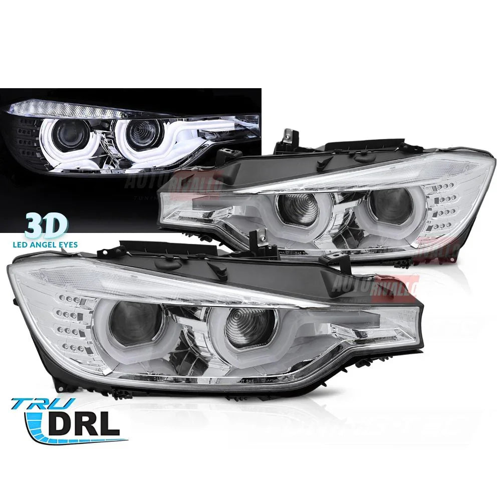 BMW Serie 3 F30 F31 2011-2015 Fari Anteriori LED Angel Eyes 3D - autorivallo