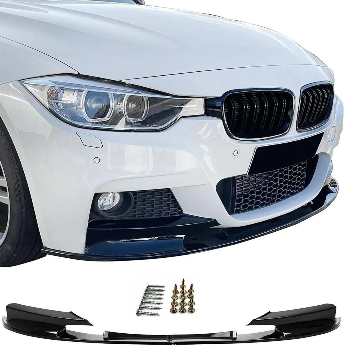BMW Serie 3 F30 F31 2011–2019 Spoiler Anteriore Nero Lucido - autorivallo