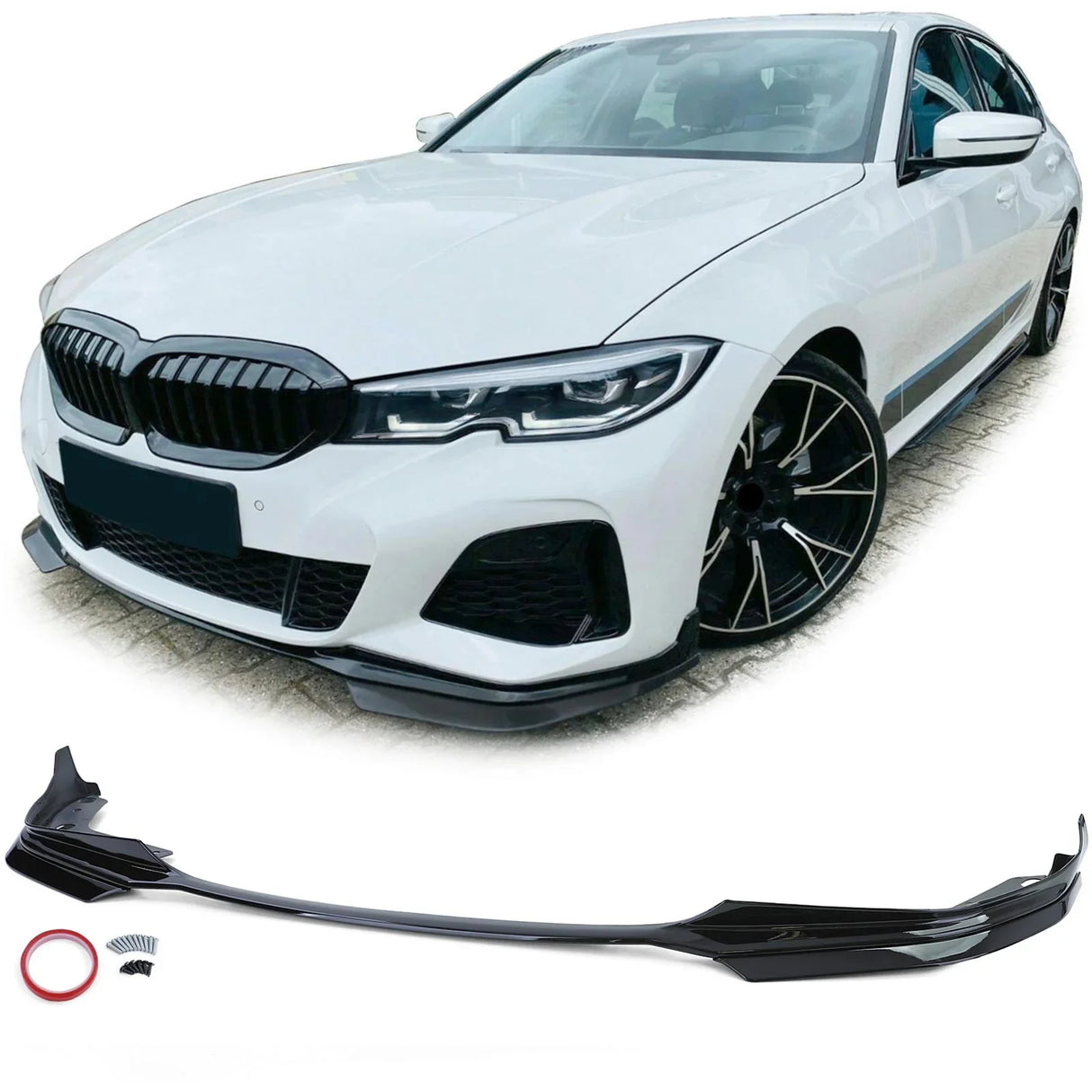 BMW Serie 3 G20 G21 2018–2022 Spoiler Anteriore Nero Lucido - autorivallo