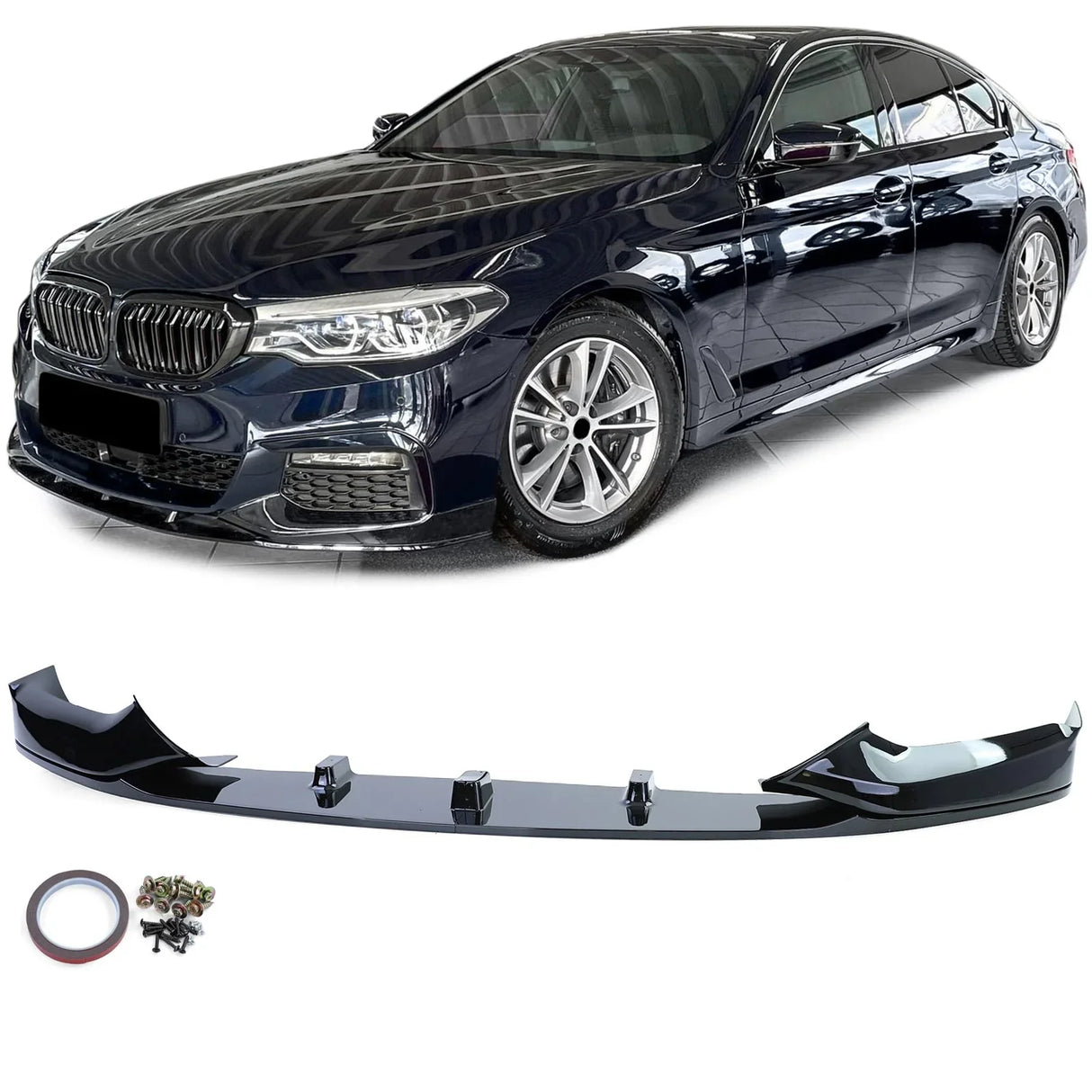 BMW Serie 5 G30 G31 2016–2020 Spoiler Anteriore Nero Lucido - autorivallo