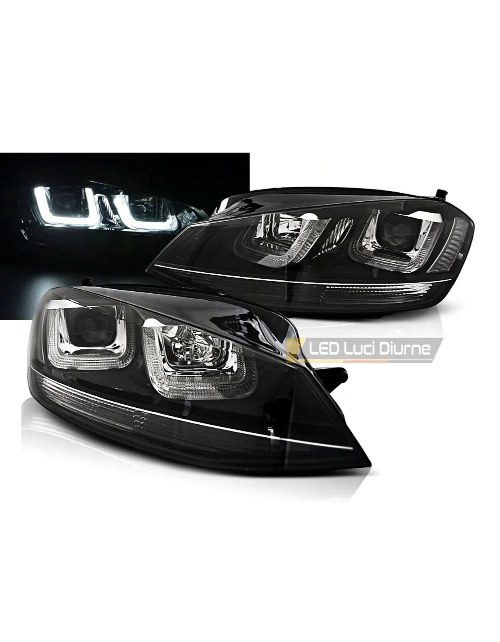 VW Golf 7 2012-2017 Fari Anteriori DRL LED R-Line Look Nero - autorivallo