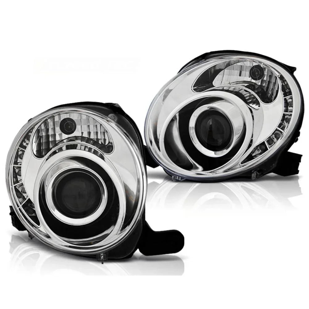Fiat 500 2007-2016 Fari Anteriori Luci Diurne a LED Cromati - autorivallo
