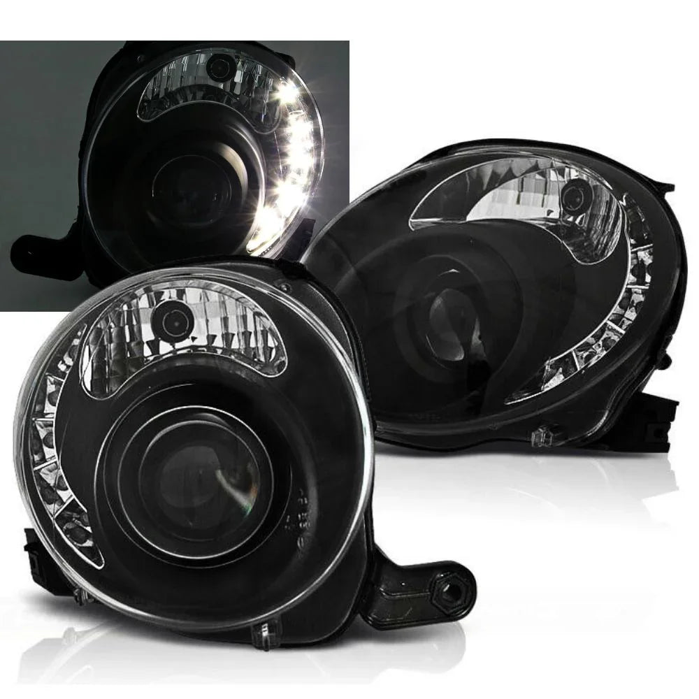 Fiat 500 2007-2016 Fari Anteriori Luci Diurne a LED Neri - autorivallo
