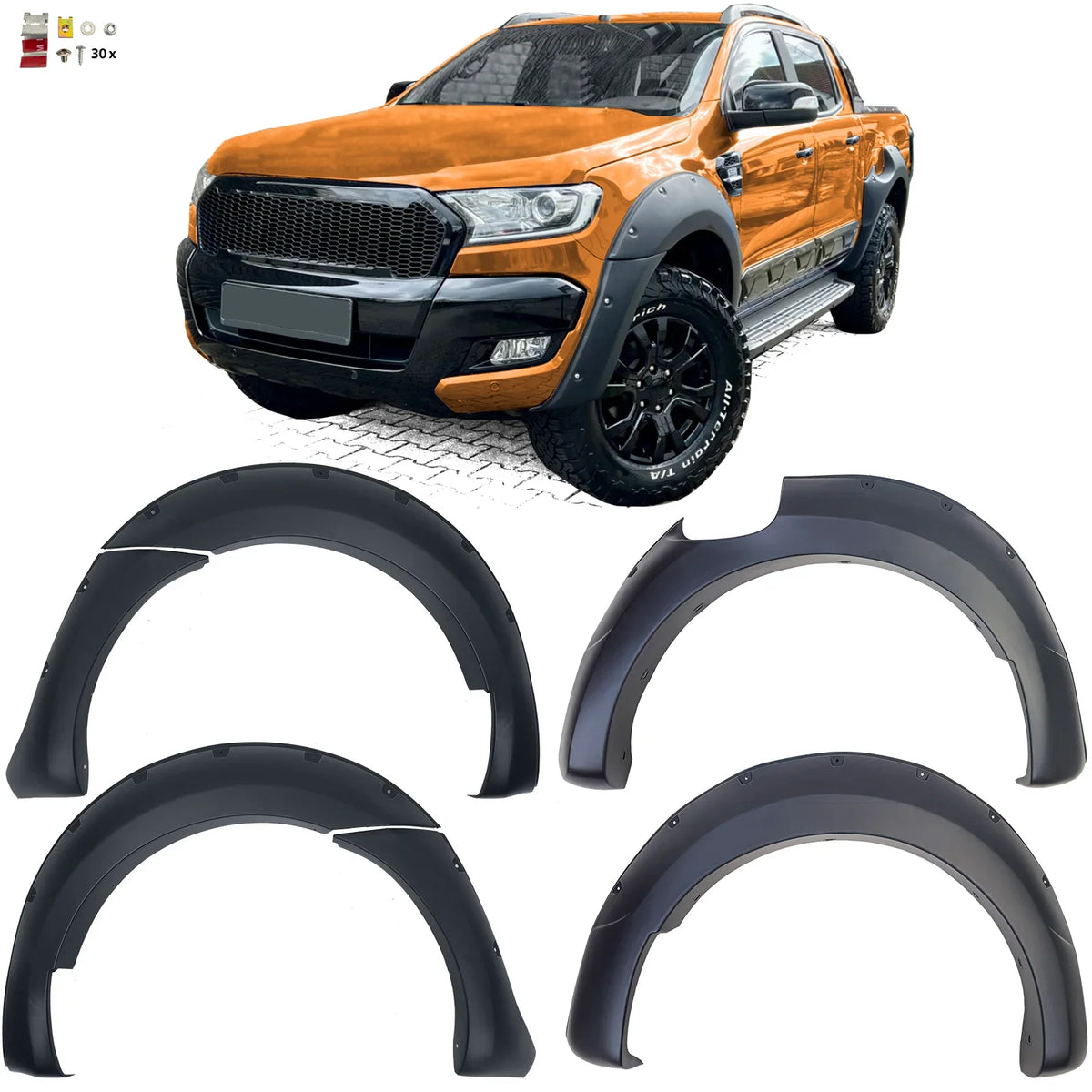 Parafanghi Extra Larghi Per Ford Ranger Doppia Cabina T7 T8 (2015-2022) – Estensioni Passaruota Da 5 Pollici Con Riflettore – Senza Sensori PDC - 3