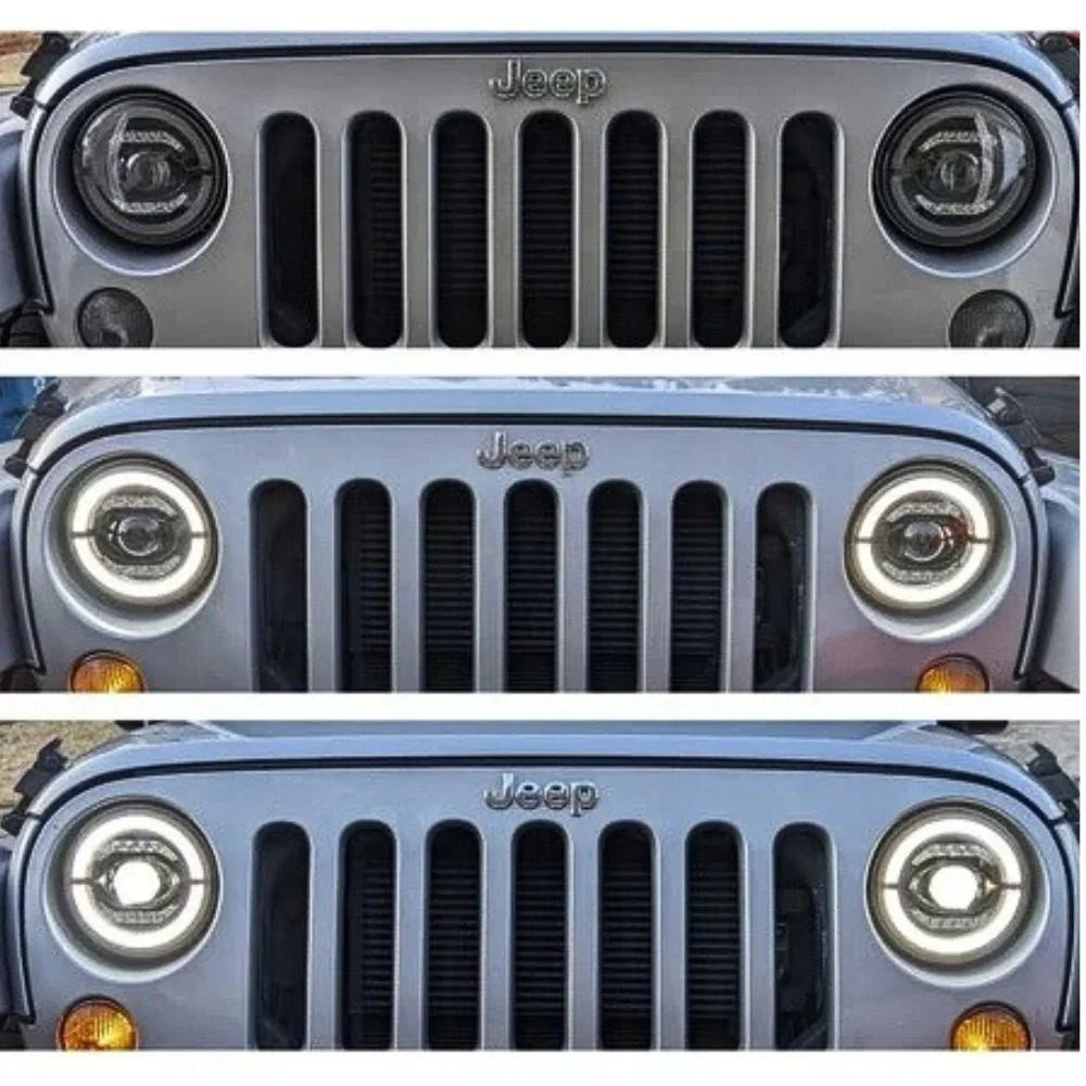Jeep Wrangler JK 2007-2018 Fari Anteriori Full LED TFL Angel Eyes - autorivallo