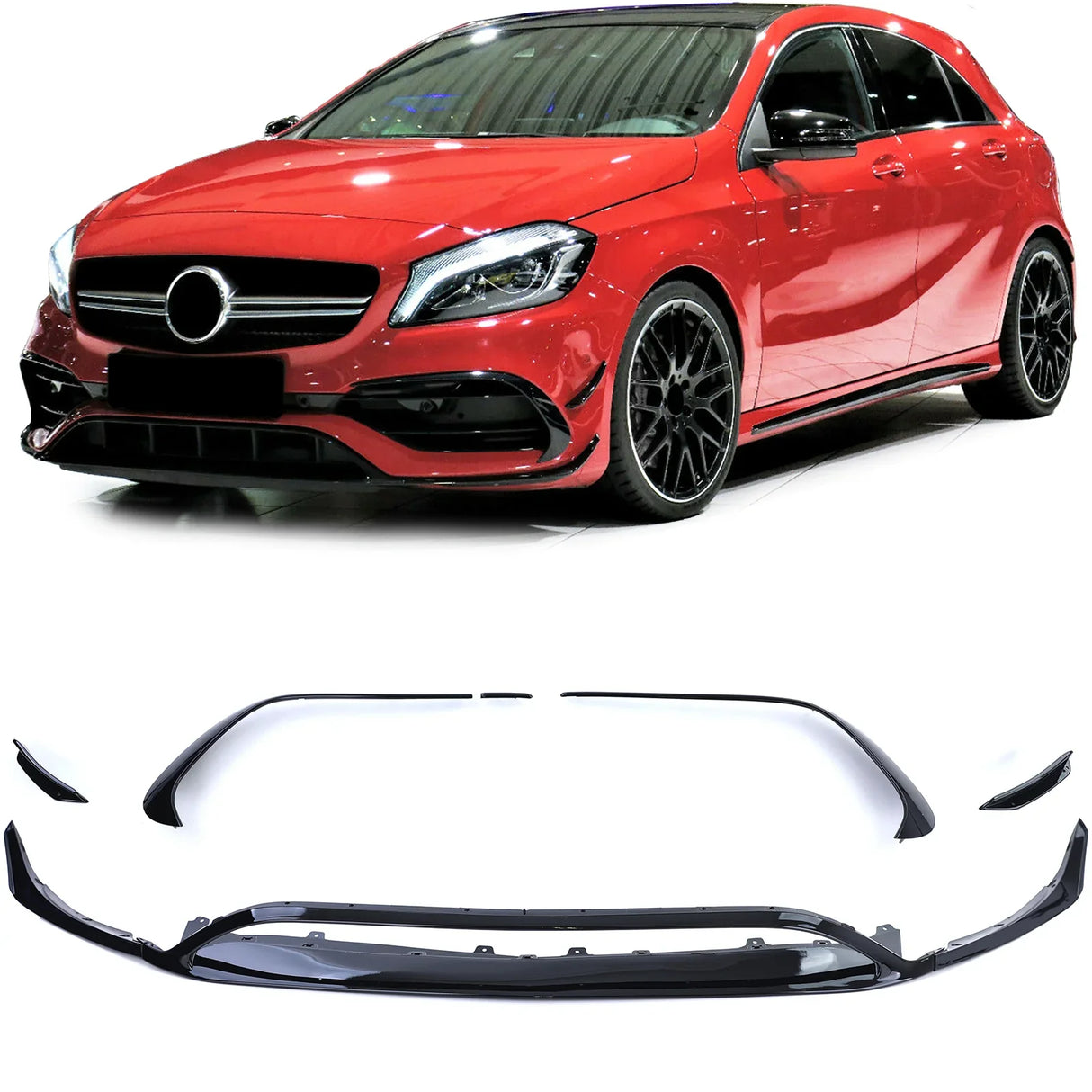 Mercedes Classe A W176 15-18 Spoiler Anteriore Nero Lucido - autorivallo
