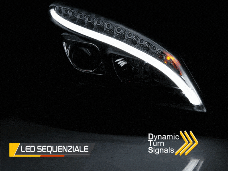 Mercedes C W204 07-10 Fari Anteriori DRL LED Cromati SEQ - autorivallo