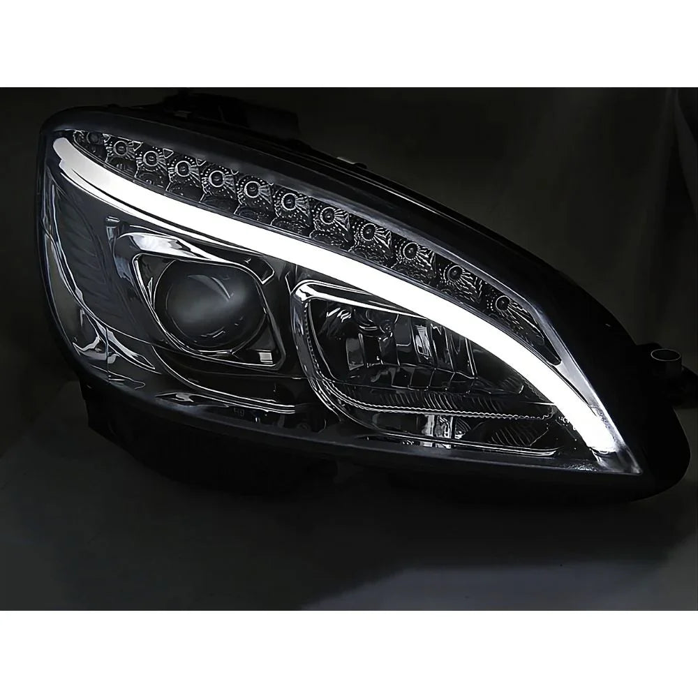 Mercedes C W204 07-10 Fari Anteriori DRL LED Cromati SEQ - autorivallo