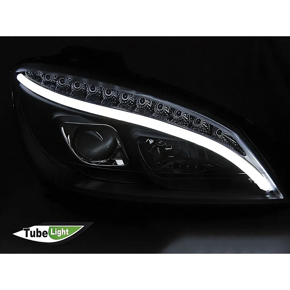 Mercedes Classe C W204 07-10 Fari Anteriori DRL LED Neri SEQ - autorivallo
