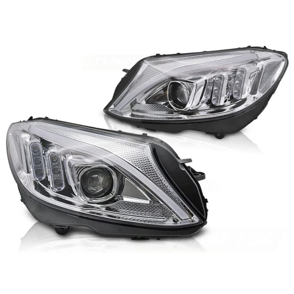 Mercedes C W205 2014-2018 Fari Anteriori LED Cromati Lightube - autorivallo