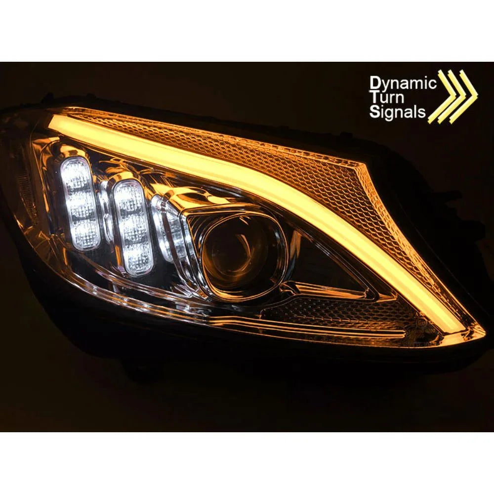 Mercedes C W205 2014-2018 Fari Anteriori LED Cromati Lightube - autorivallo