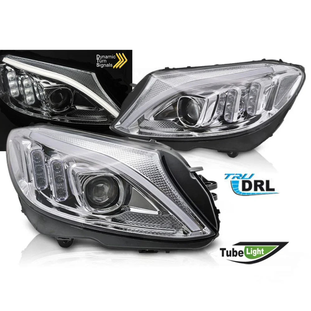 Mercedes C W205 2014-2018 Fari Anteriori LED Cromati Lightube - autorivallo