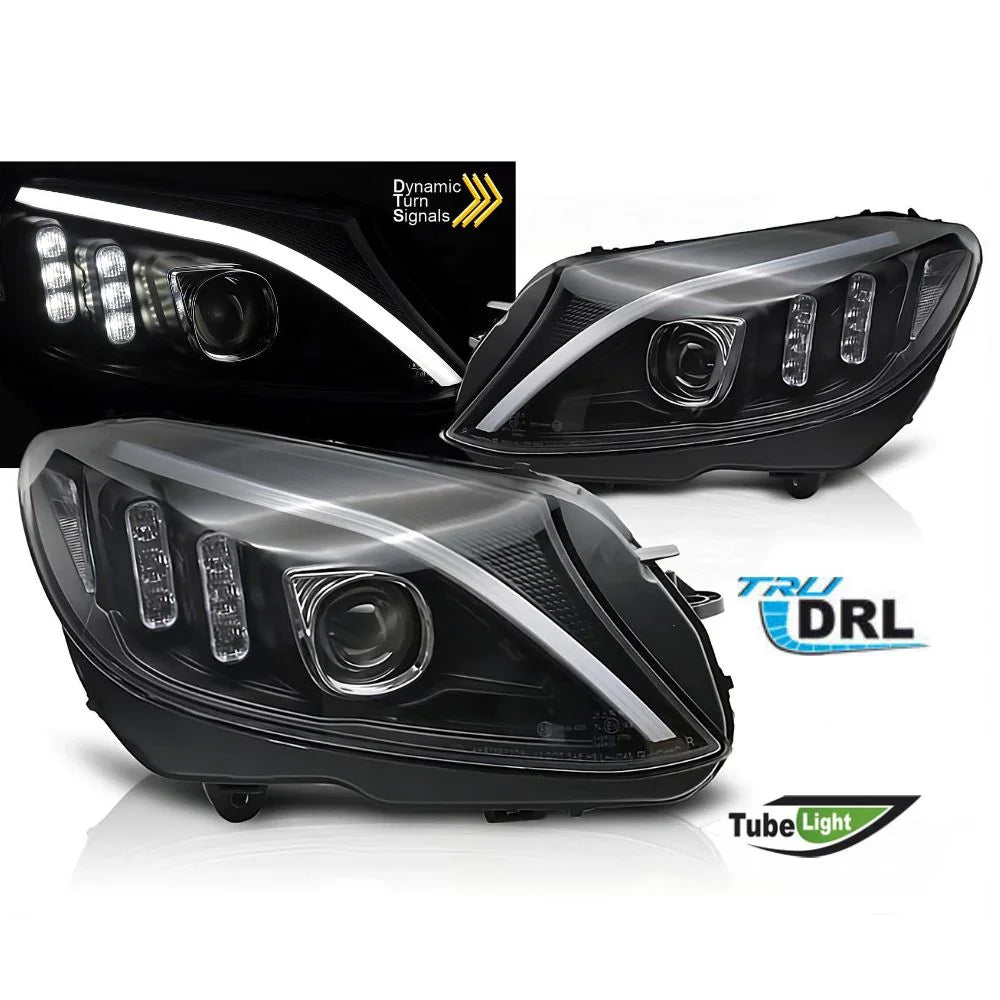 Mercedes C W205 2014-2018 Fari Anteriori LED Neri Lightube - autorivallo