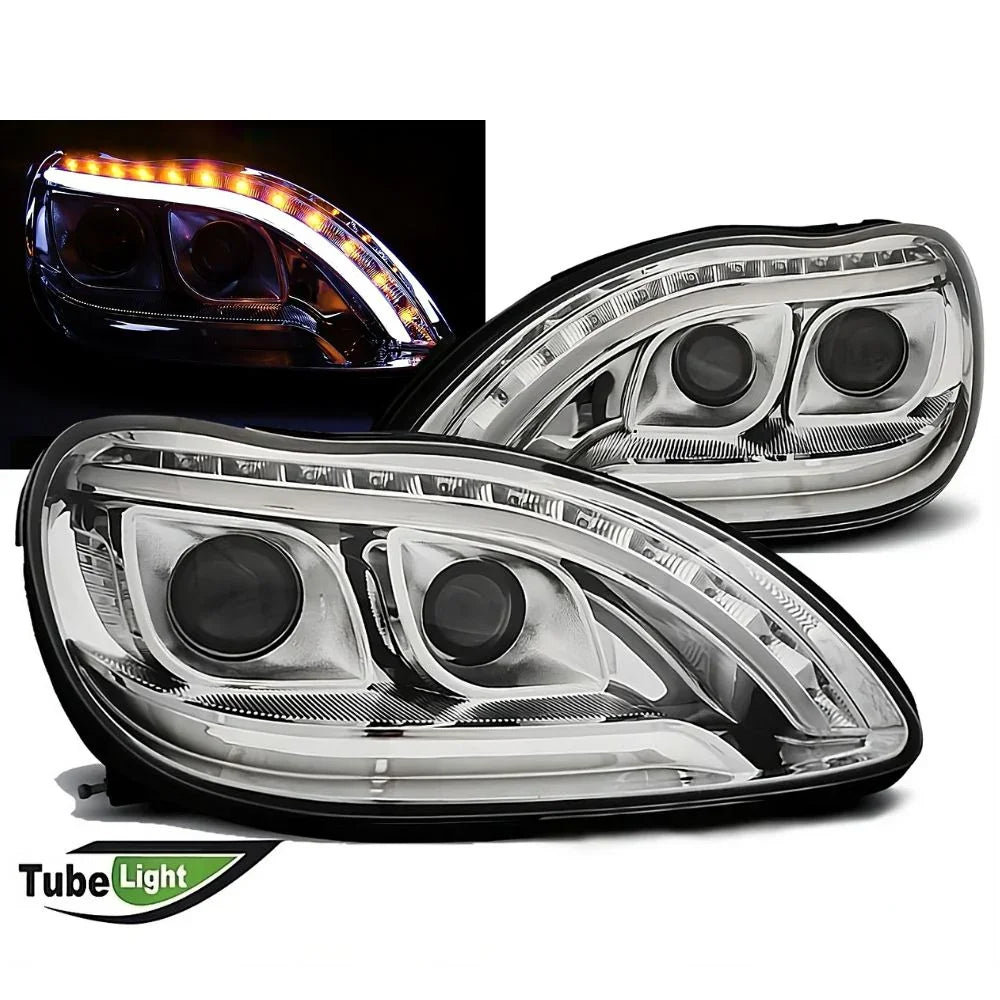 Mercedes Classe S W220 98-05 Fari Anteriori a LED Cromati - autorivallo