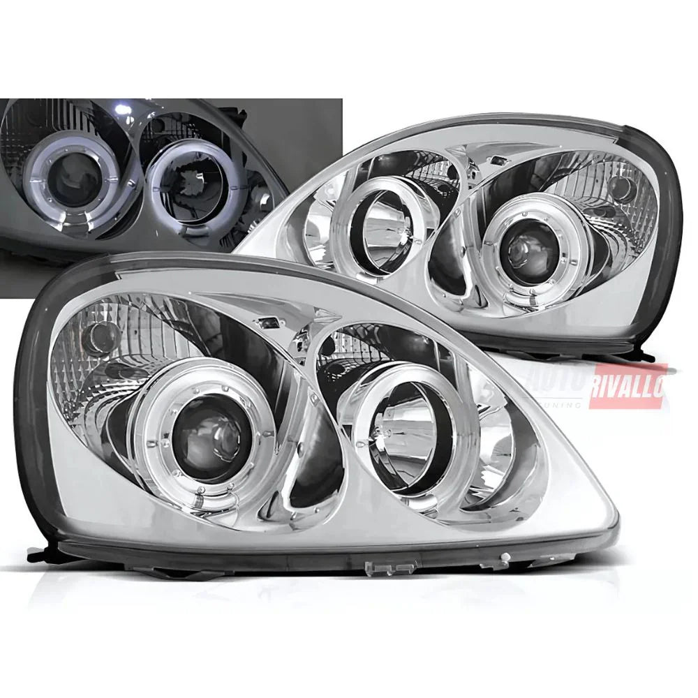 Toyota Yaris P1 99-03 Fari Anteriori Angel Eyes LED Cromati - autorivallo