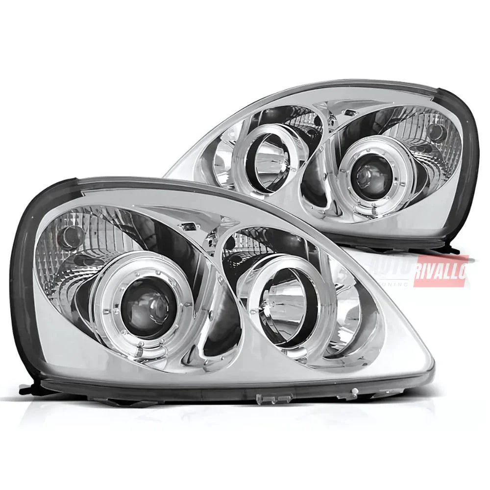 Toyota Yaris P1 99-03 Fari Anteriori Angel Eyes LED Cromati - autorivallo