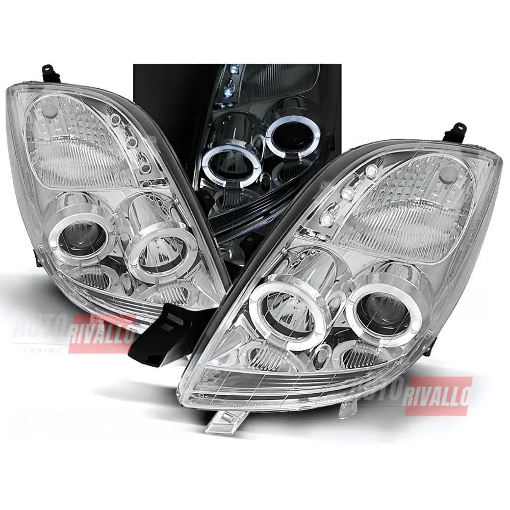 Toyota Yaris 2005-2009 Fari Anteriori Angel Eyes LED Cromati - autorivallo