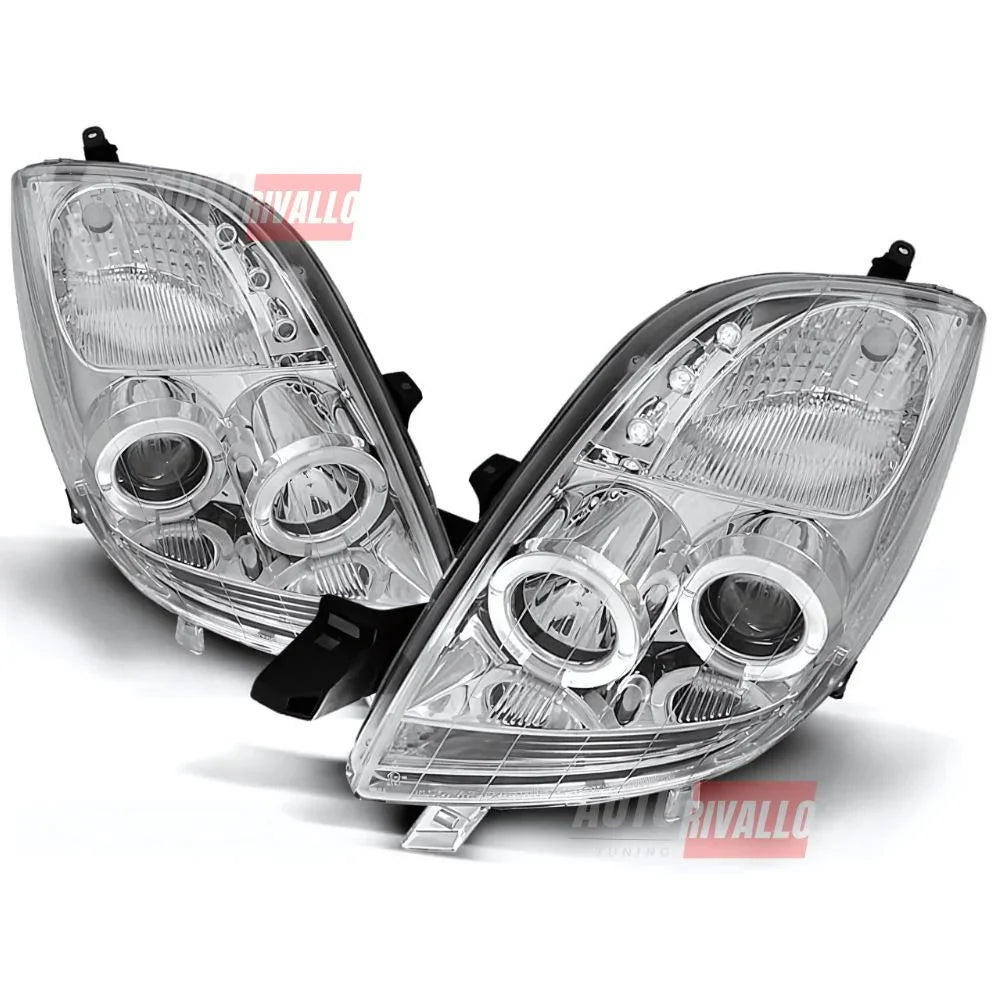 Toyota Yaris 2005-2009 Fari Anteriori Angel Eyes LED Cromati - autorivallo