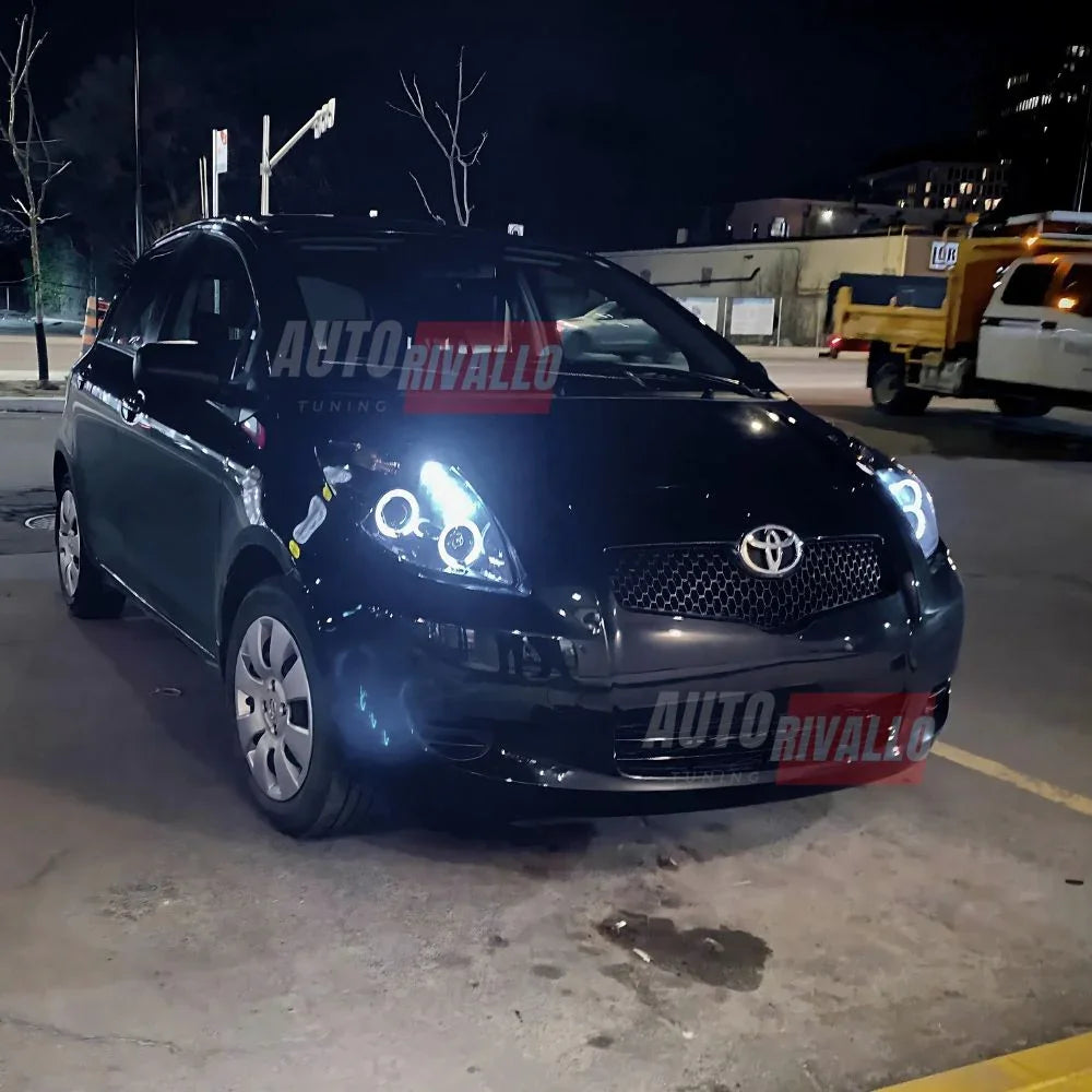 Toyota Yaris P9 2005-2009 Fari Anteriori Angel Eyes LED Neri - autorivallo