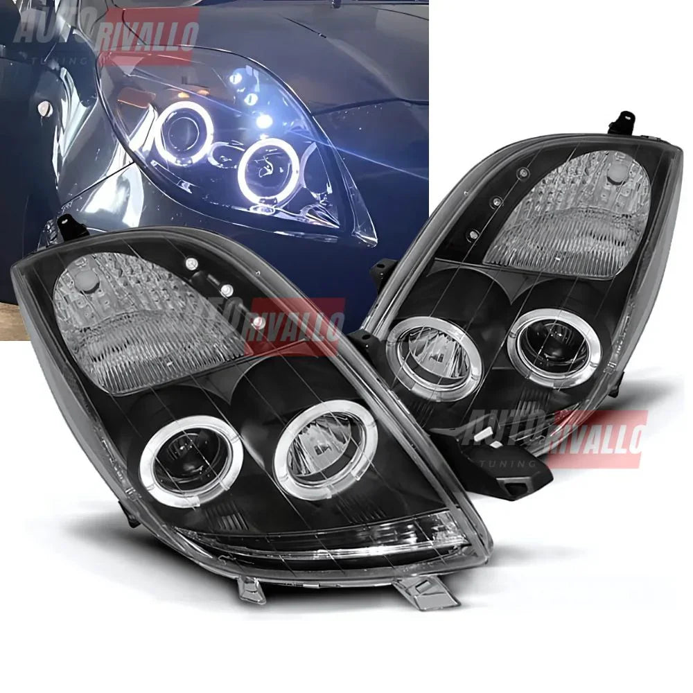Toyota Yaris P9 2005-2009 Fari Anteriori Angel Eyes LED Neri - autorivallo