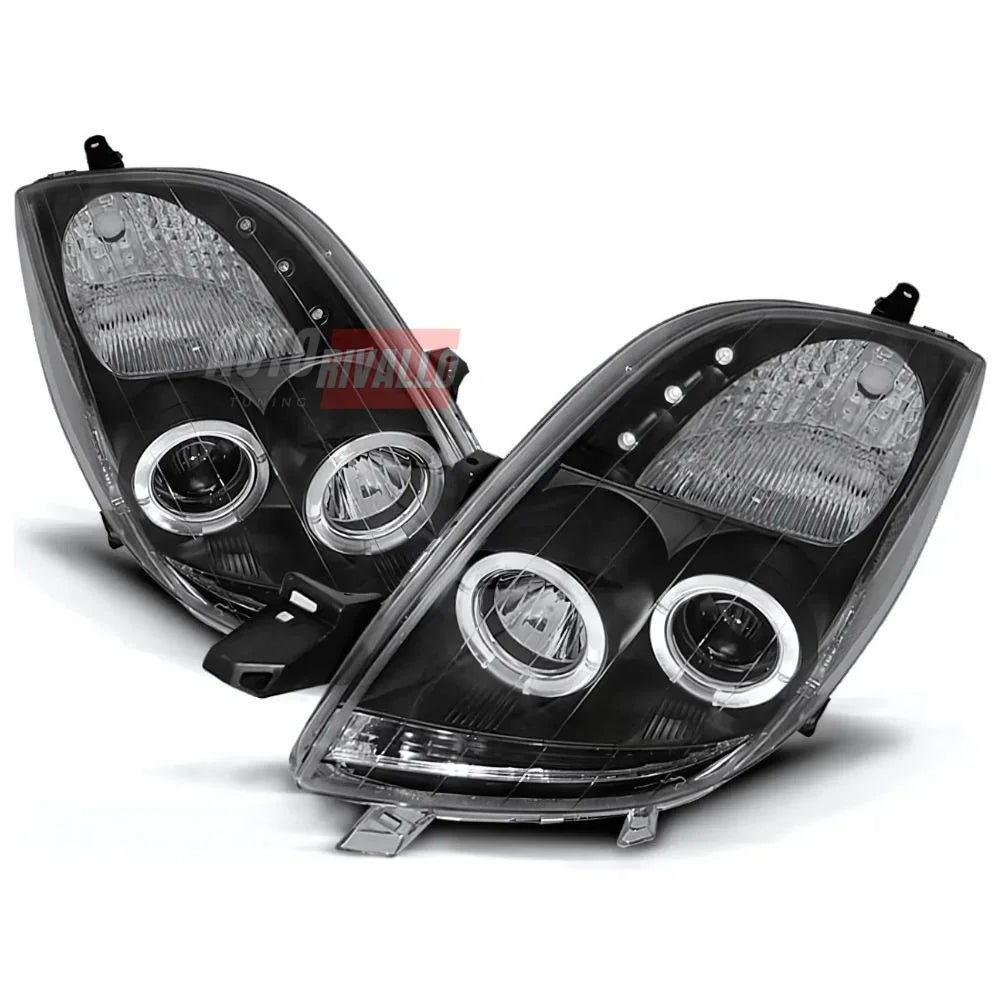 Toyota Yaris P9 2005-2009 Fari Anteriori Angel Eyes LED Neri - autorivallo
