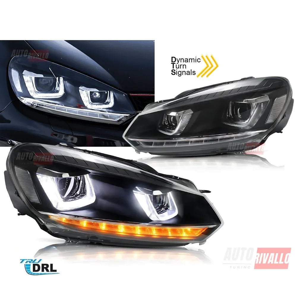 VW Golf 6 2008-2012 Fari Anteriori DRL LED Frecce Dinamiche - autorivallo
