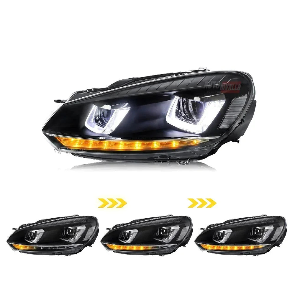 VW Golf 6 2008-2012 Fari Anteriori DRL LED Frecce Dinamiche - autorivallo