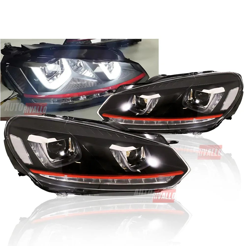 VW Golf 6 2008-2012 Fari Anteriori GTI Look LED Sequenziale - autorivallo