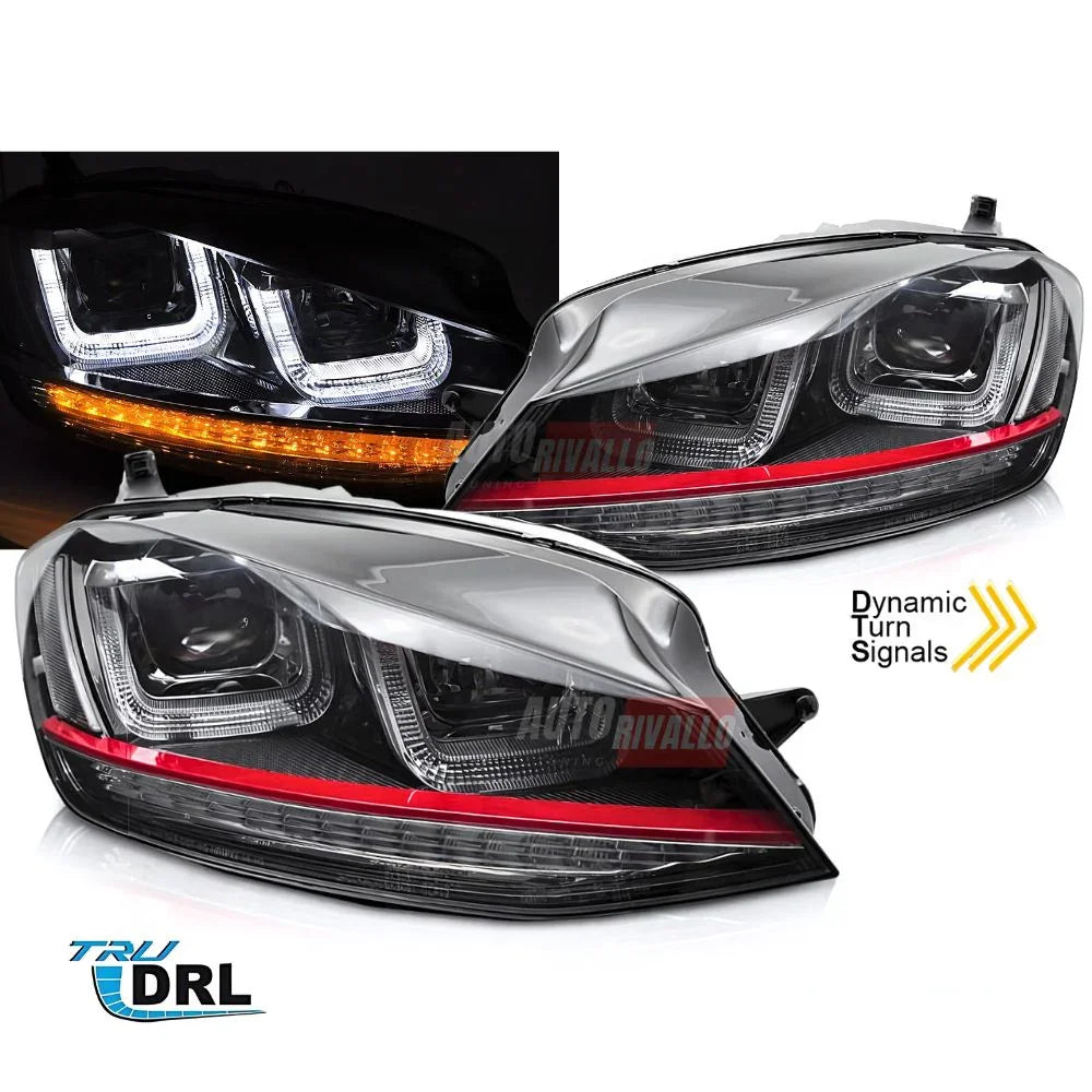 VW Golf 7 12-17 Fari Anteriori GTI Look Frecce Dinamiche LED - autorivallo