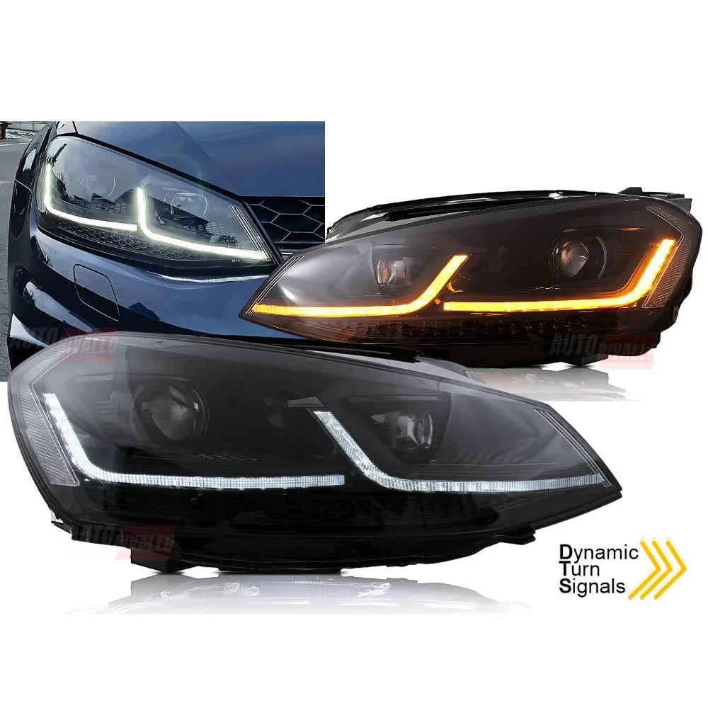 VW Golf 7 2012-2017 Fari Anteriori LED Look G7.5 Total Black - autorivallo