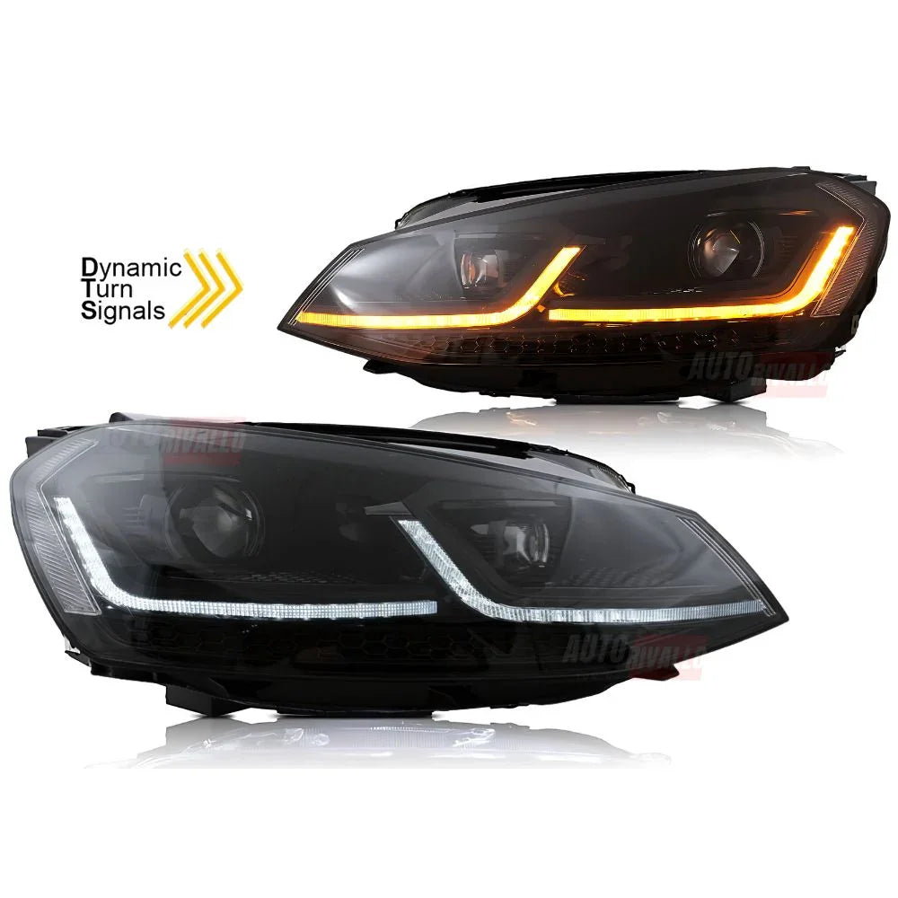 VW Golf 7 2012-2017 Fari Anteriori LED Look G7.5 Total Black - autorivallo