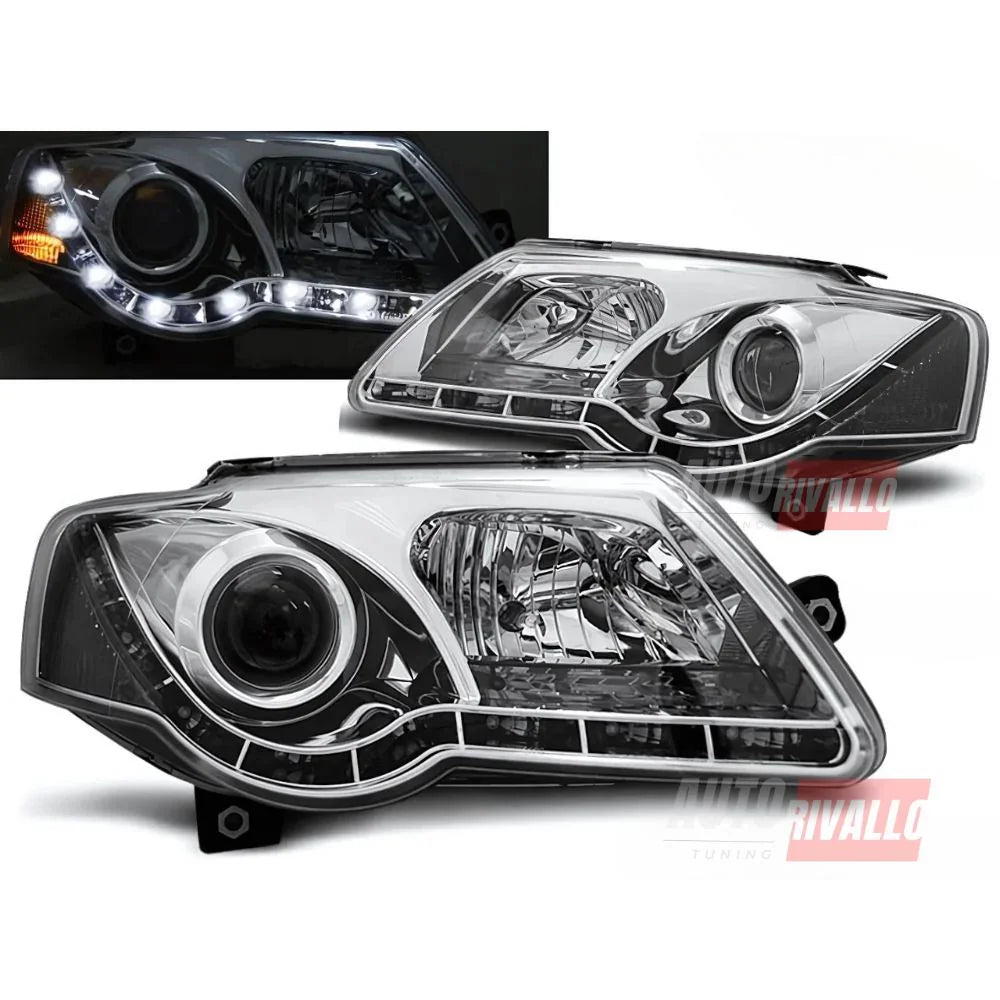 VW Passat 3C B6 2005-2010 Fari Anteriori a LED Cromati - autorivallo