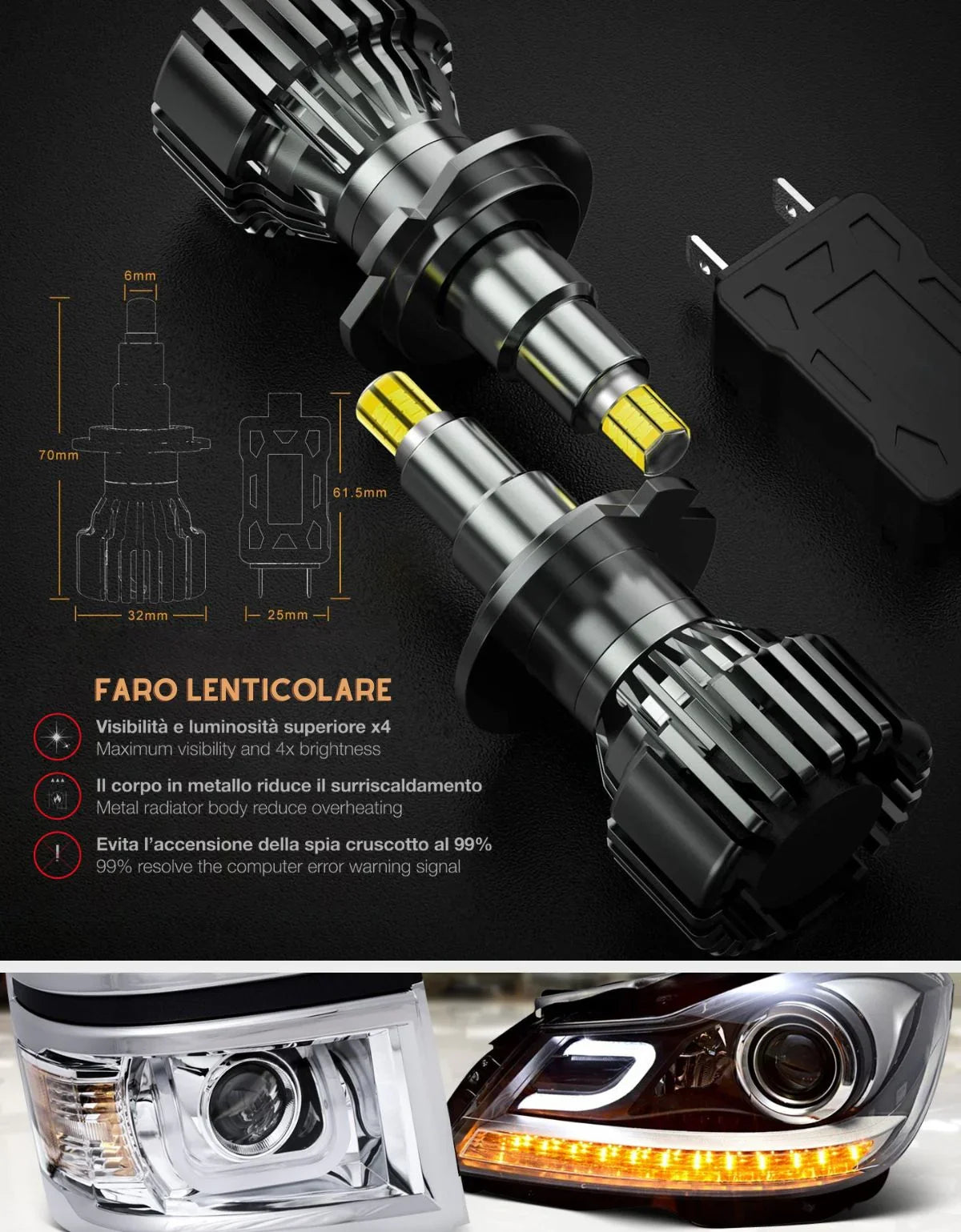 VW Polo 6R 6C 09-17 Kit Lampade H7 LED Fari Lenticolari Bianco - autorivallo