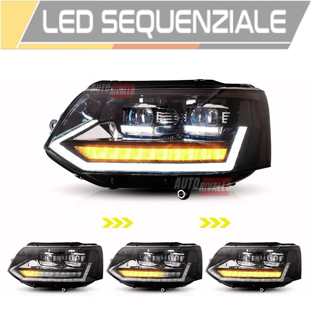 VW T5 Facelift 2010-2015 Fari Anteriori Full LED Frecce SEQ - autorivallo