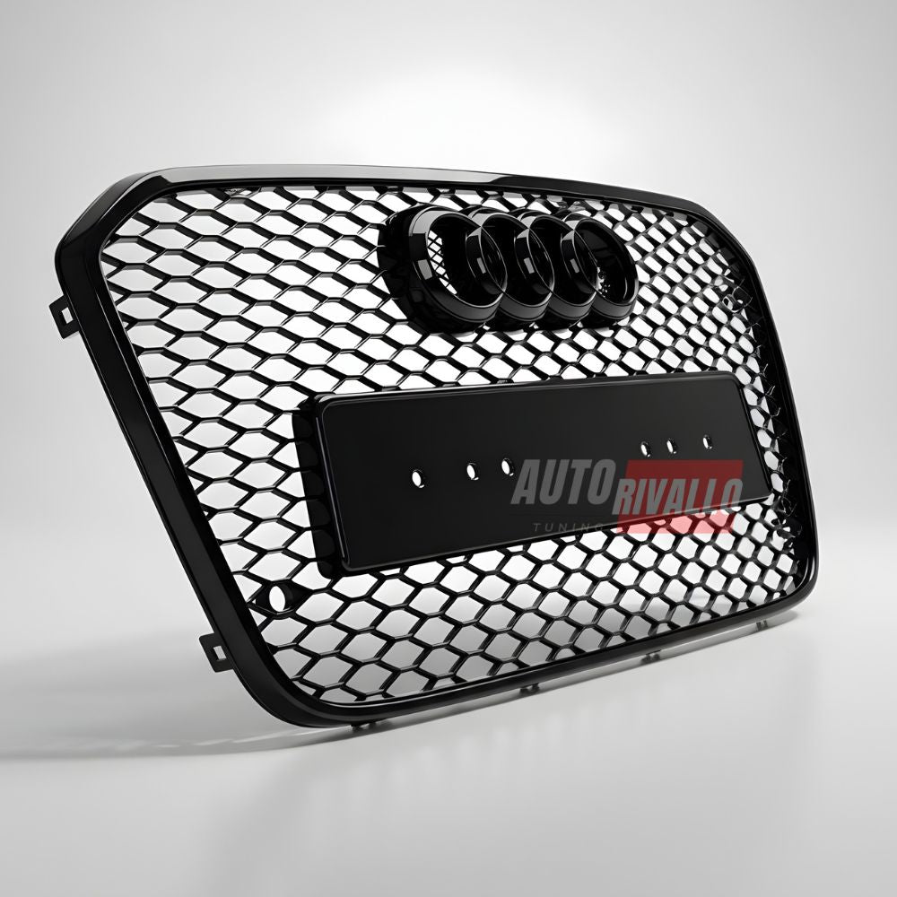 Vista frontale calandra Audi A6 S6 4G C7 pre-restyling Griglia RS6 Look installata, nero lucido.