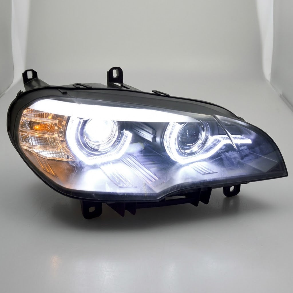 Coppia fari anteriori LED neri per BMW X5 E70 con fari Xenon di serie