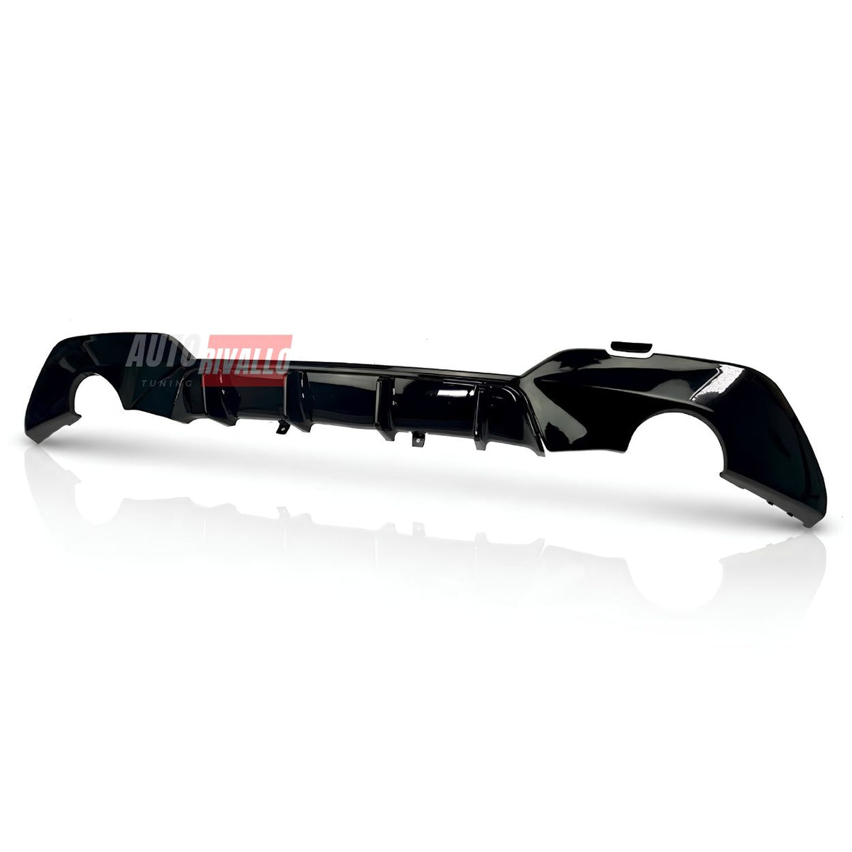 Diffusore posteriore BMW Serie 3 G20 G21 M Sport 2019-2022 nero lucido in ABS, vista a tre quarti con aperture laterali