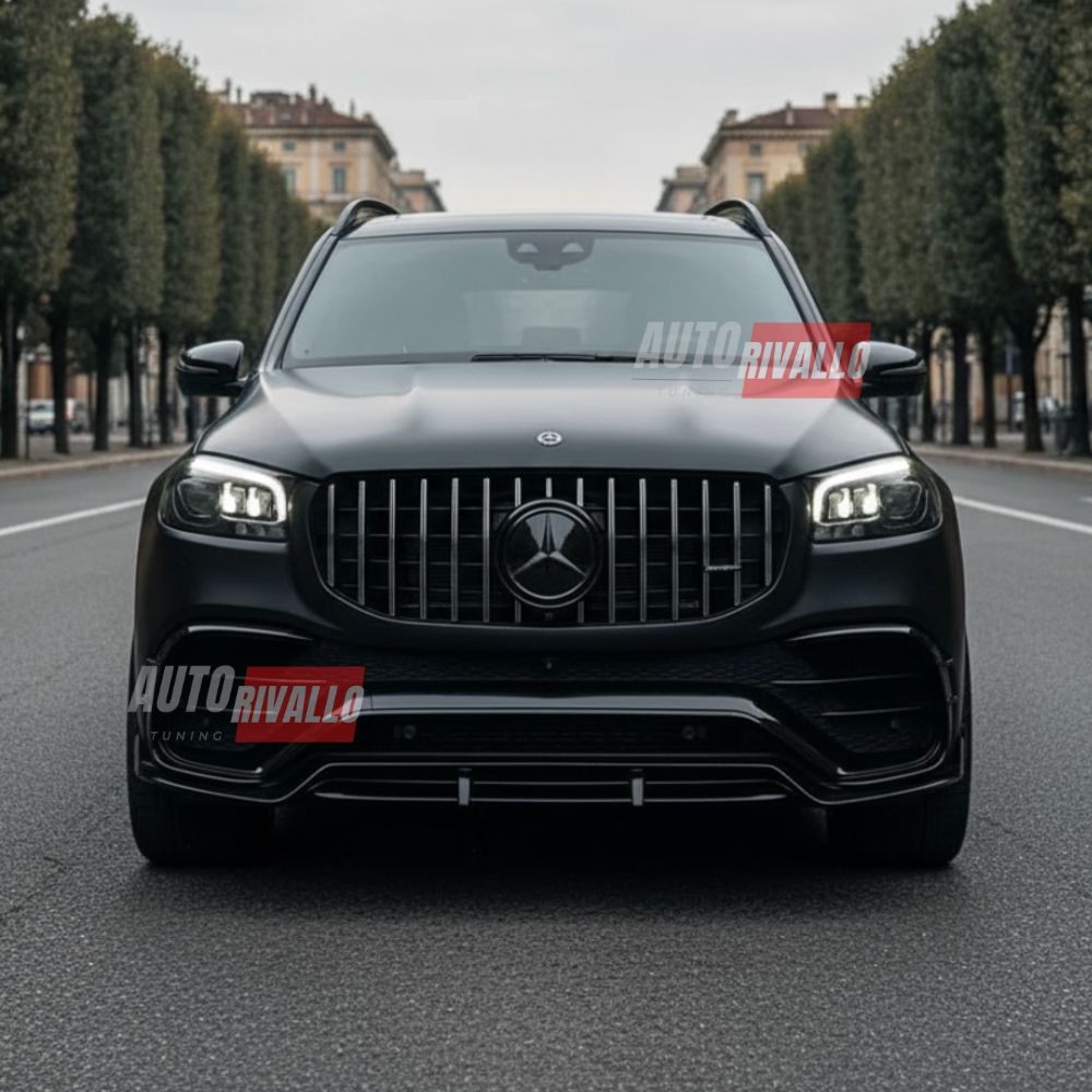 Aggiornamento estetico frontale Mercedes GLE W167 2019-2023 con griglia sportiva nero lucido.