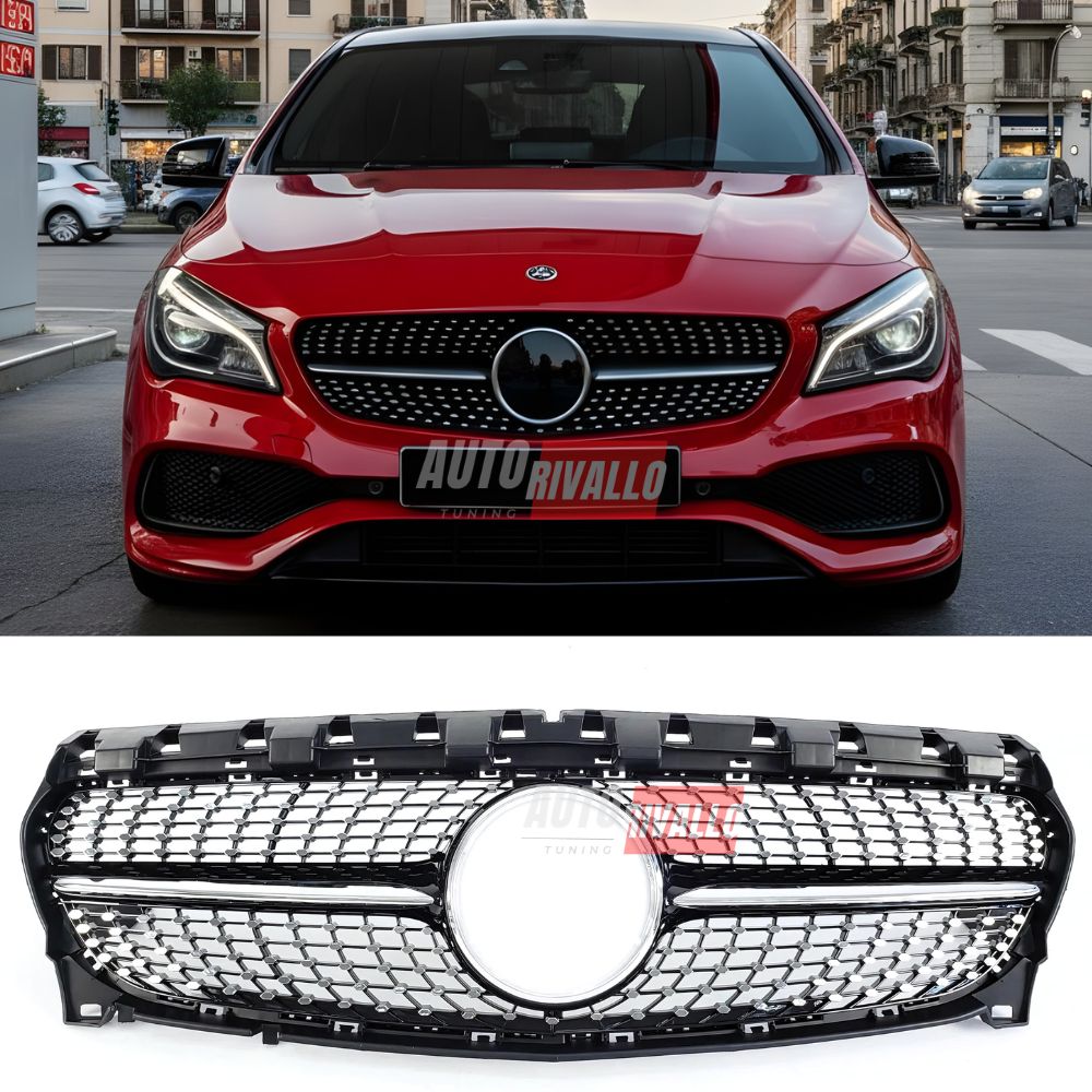 Griglia frontale Mercedes CLA C117 X117 2015-2019 Diamond Look nera. Calandra premium di eleganza sportiva.