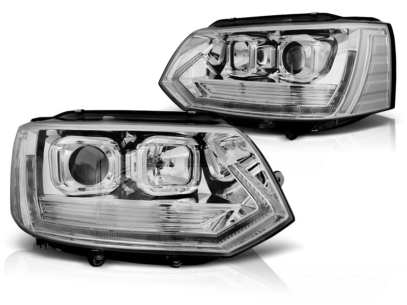 VW T5 2010-2015 Fari Anteriori LED Light Tube T6 Look Cromati - autorivallo